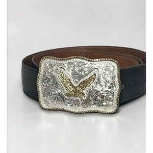 Montana Silversmiths Eagle Silver Plate Western Buckle /Tony Lama Leather Belt